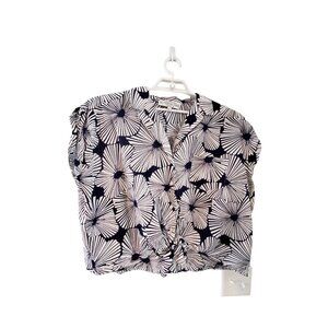 THE J PETERMAN COMPANY SHIRT WOMENS XL OVERSIZED TIE FRONT NAVY WHITE BUTTON UP